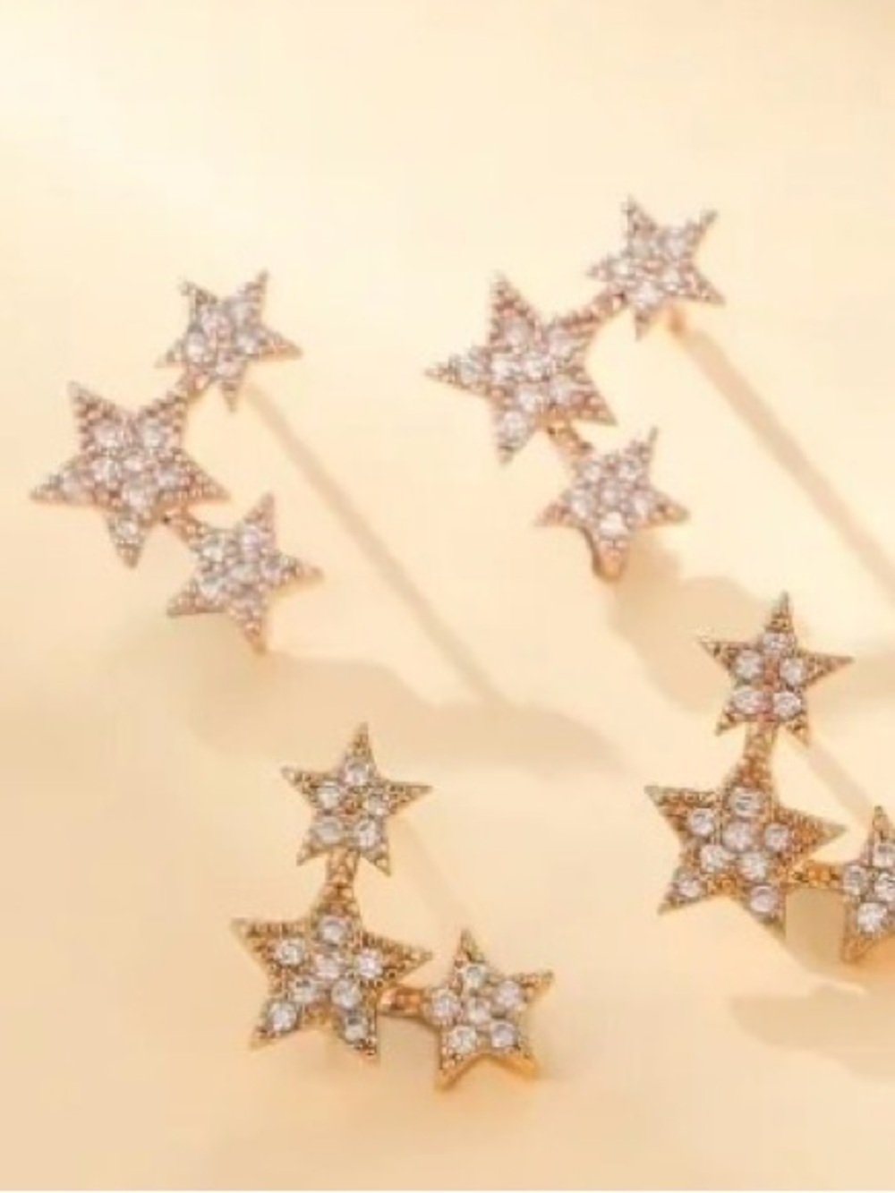 925 Sterling Silver Gold Star Earrings. Sparkling Zirconia Stars. Gold or Rose G